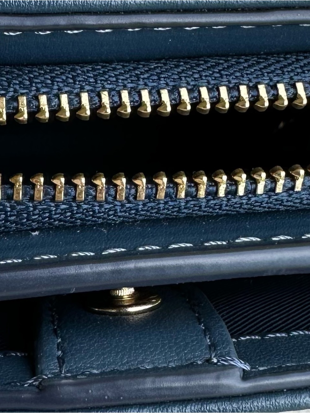 Coach Navy Leather Zip Wallet with Gold Hardware
